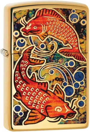 Zippo Lighter: Koi Fish, Fusion - High Polish Brass 80694