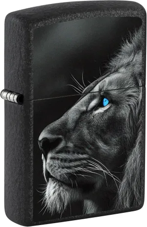 Zippo Lighter: Lion with Blue Eyes - Black Crackle 81645