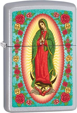 Zippo Lighter- Mary Guadalupe Prayer Satin Chrome Windproof Lighter #Z5088