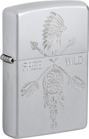 Zippo Lighter: Native American Symbols, Engraved - Satin Chrome 81459