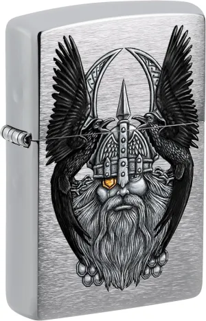 Zippo Lighter: Odin with Ravens - Brushed Chrome 81469