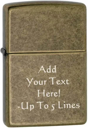 Zippo Lighter - Personalized Custom Message Engrave on Brass Windproof Lighter Antique Brass 201FB