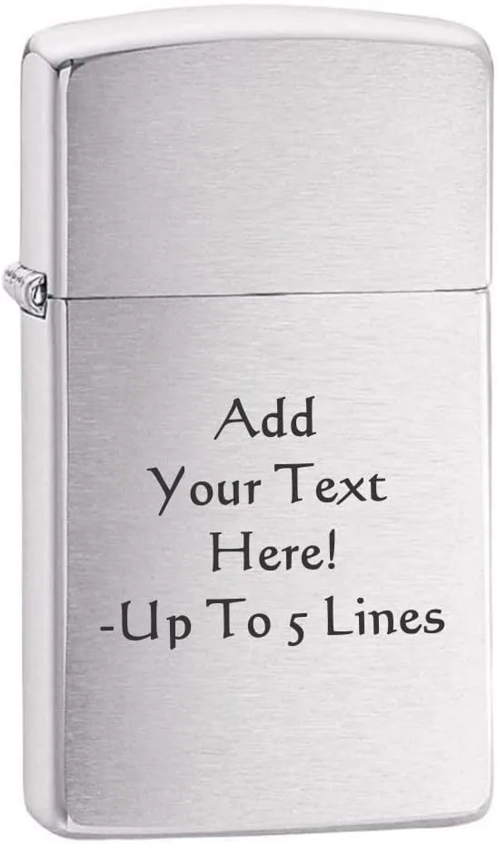 Zippo Lighter - Personalized Customize Message Engrave on Slim Size Windproof Lighter (Brushed Chrome #1600)