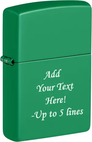 Zippo Lighter - Personalized Message Engraved on Backside Colored Windproof Lighter Grass Green Matte 48629