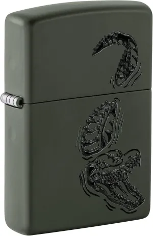 Zippo Lighter: Raised Alligator Emblem - Green Matte 81652