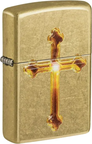 Zippo Lighter: Raised Cross Emblem - Street Brass 81651