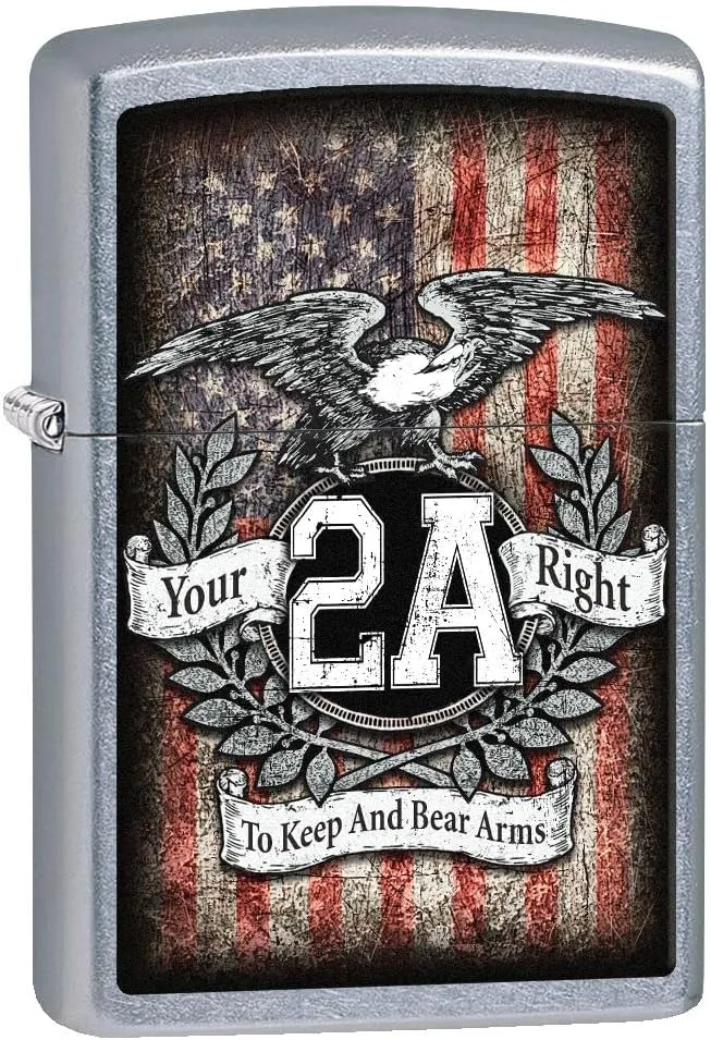 Zippo Lighter- Second 2nd Amendment Bald Eagles Street Chrome Windproof Lighter #Z5218