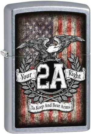 Zippo Lighter- Second 2nd Amendment Bald Eagles Street Chrome Windproof Lighter #Z5218
