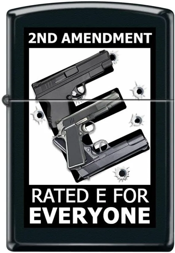 Zippo Lighter- Second 2nd Amendment Gun Rated E Black Matte Windproof Lighter #Z5105