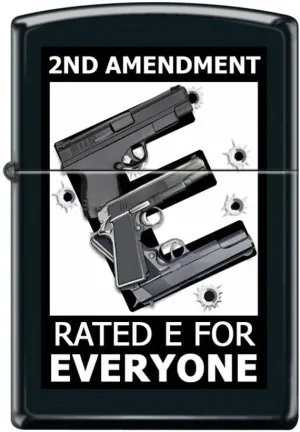 Zippo Lighter- Second 2nd Amendment Gun Rated E Black Matte Windproof Lighter #Z5105