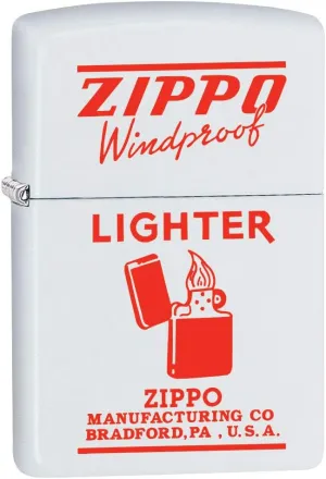 Zippo Lighter: Vintage Ad, Zippo Windproof in Red - White Matte 80466