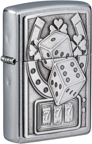 Zippo Lucky 7 Emblem Street Chrome Pocket Lighter, Silver, One Size