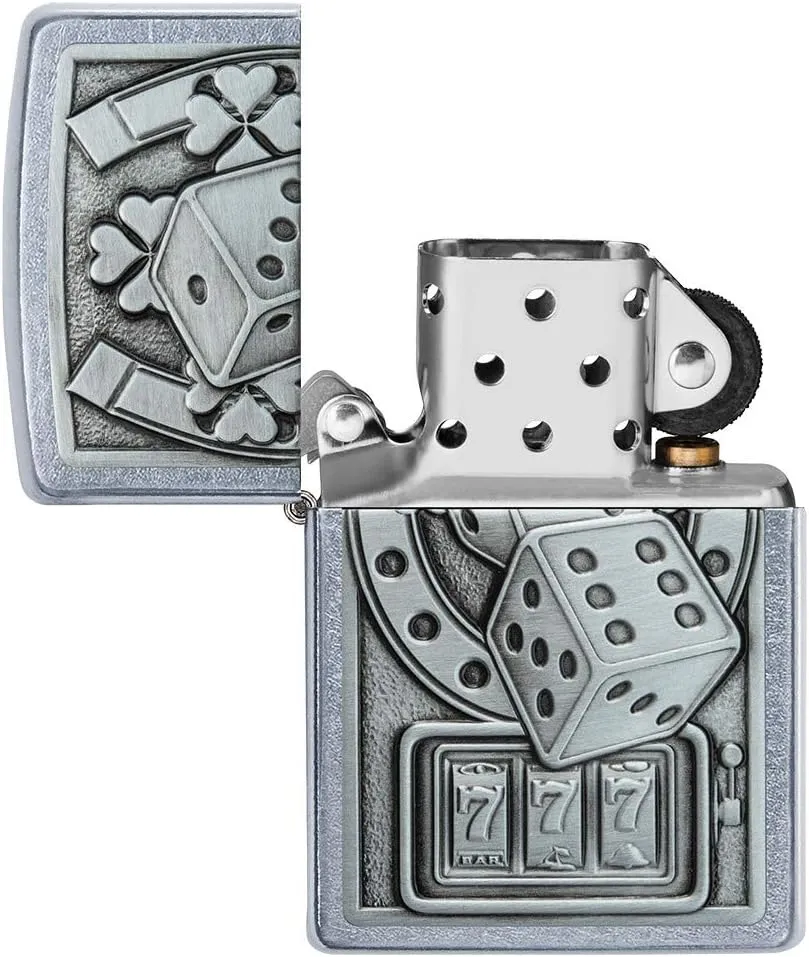 Zippo Lucky 7 Emblem Street Chrome Pocket Lighter, Silver, One Size