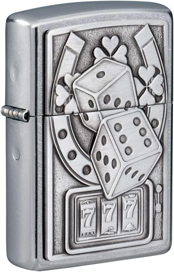 Zippo Lucky 7 Emblem Street Chrome Pocket Lighter, Silver, One Size