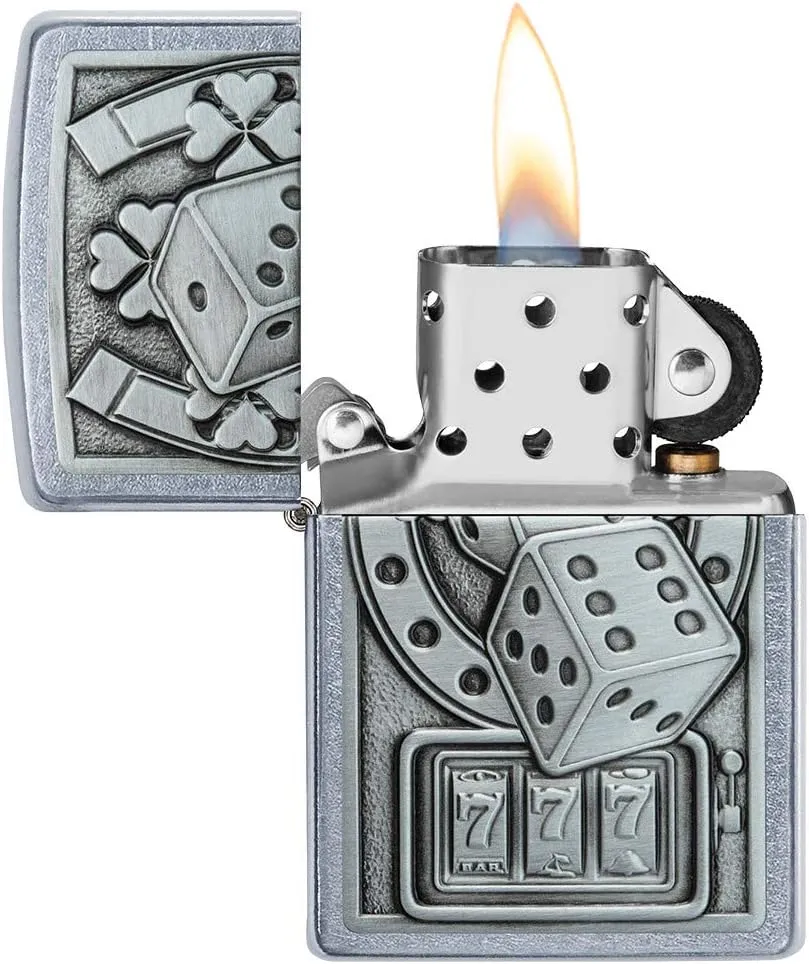 Zippo Lucky 7 Emblem Street Chrome Pocket Lighter, Silver, One Size
