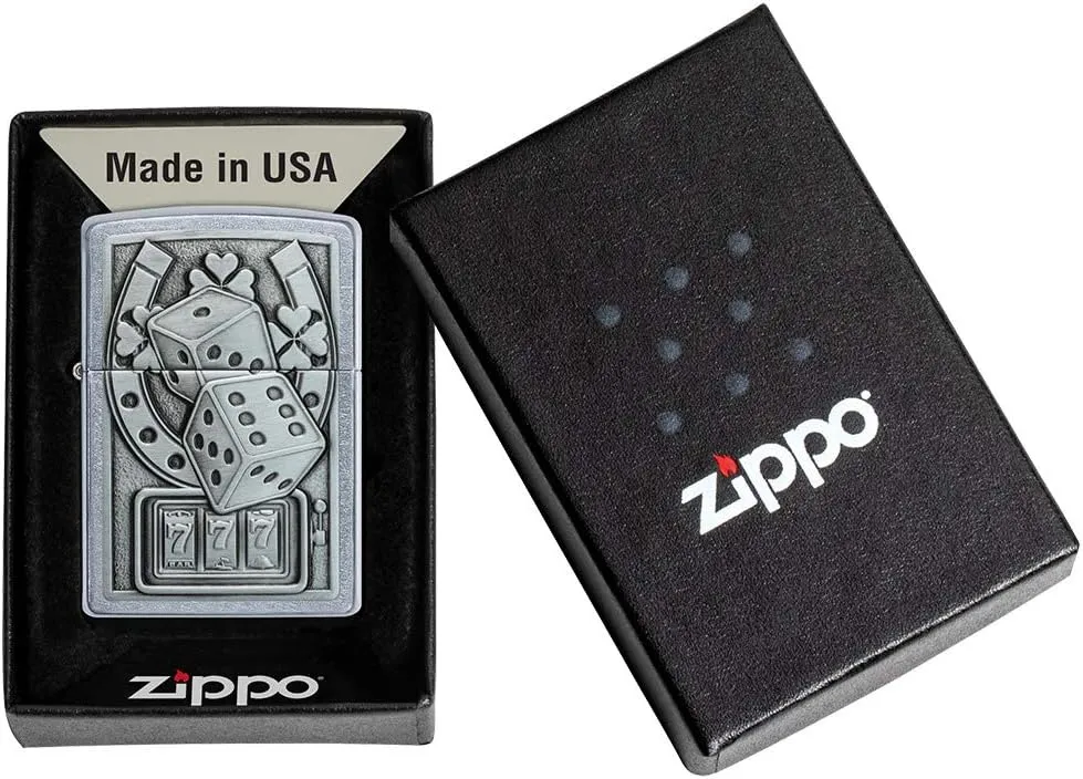 Zippo Lucky 7 Emblem Street Chrome Pocket Lighter, Silver, One Size