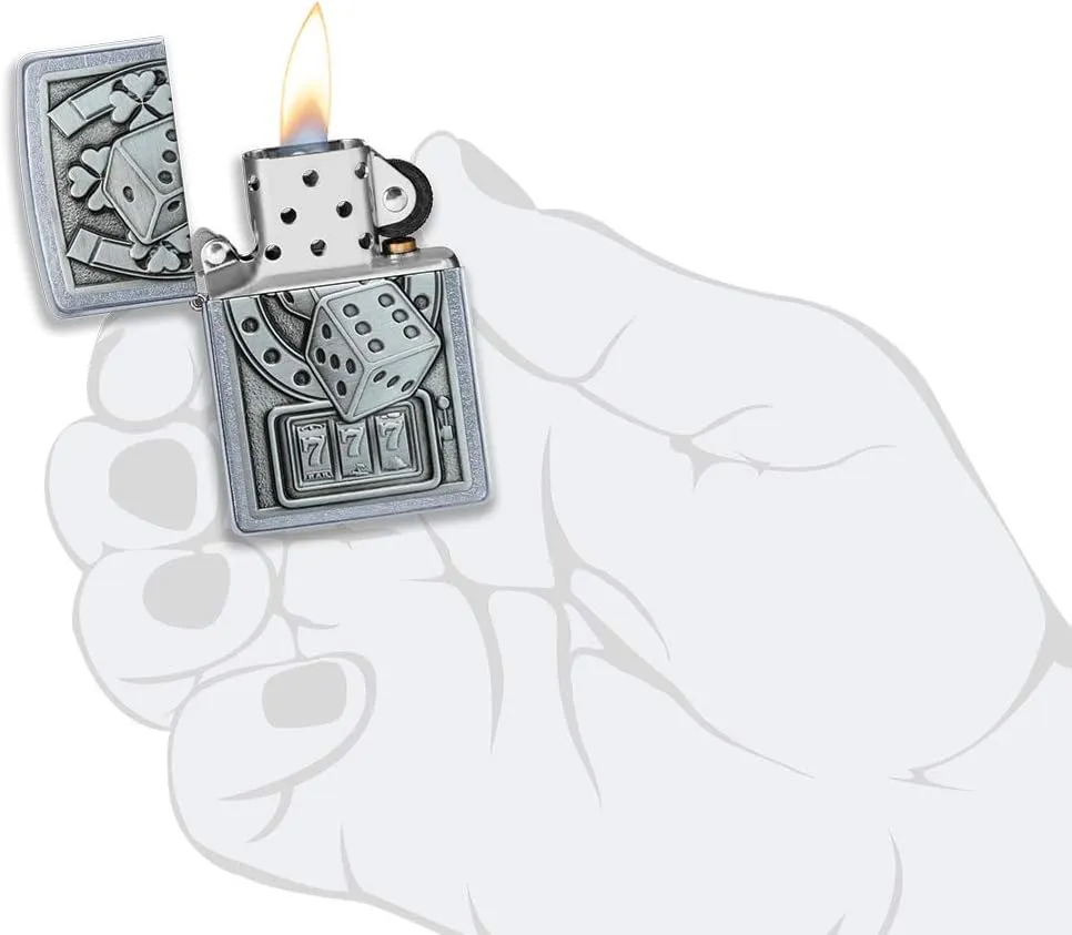 Zippo Lucky 7 Emblem Street Chrome Pocket Lighter, Silver, One Size