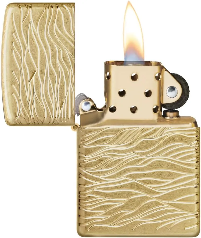 Zippo Luxury Waves Design Armor Tumbled Brass Pocket Lighter