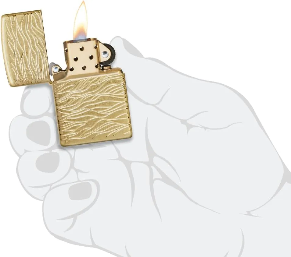 Zippo Luxury Waves Design Armor Tumbled Brass Pocket Lighter