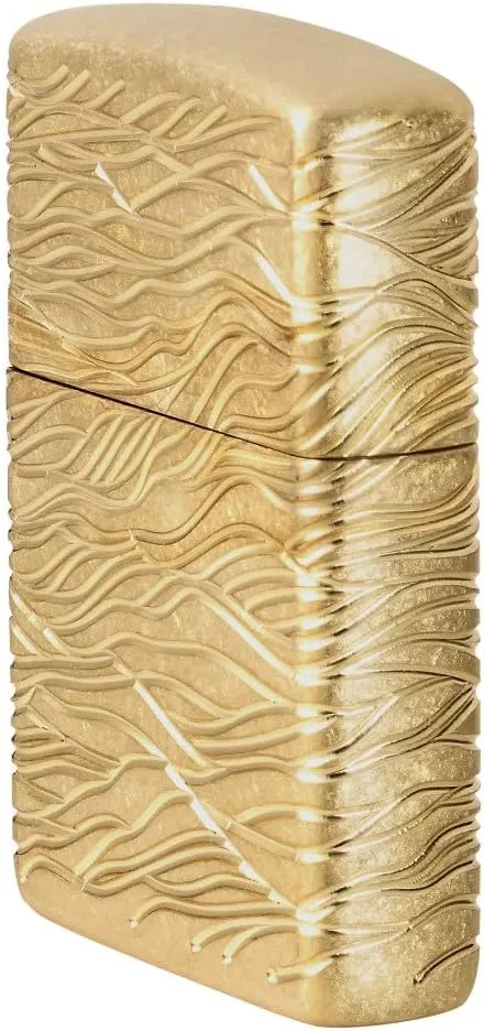 Zippo Luxury Waves Design Armor Tumbled Brass Pocket Lighter