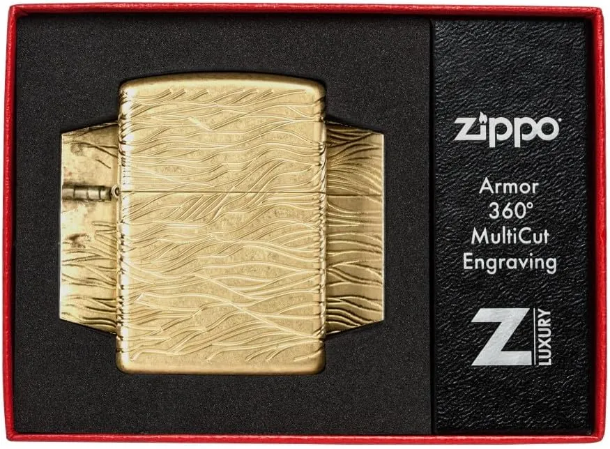 Zippo Luxury Waves Design Armor Tumbled Brass Pocket Lighter
