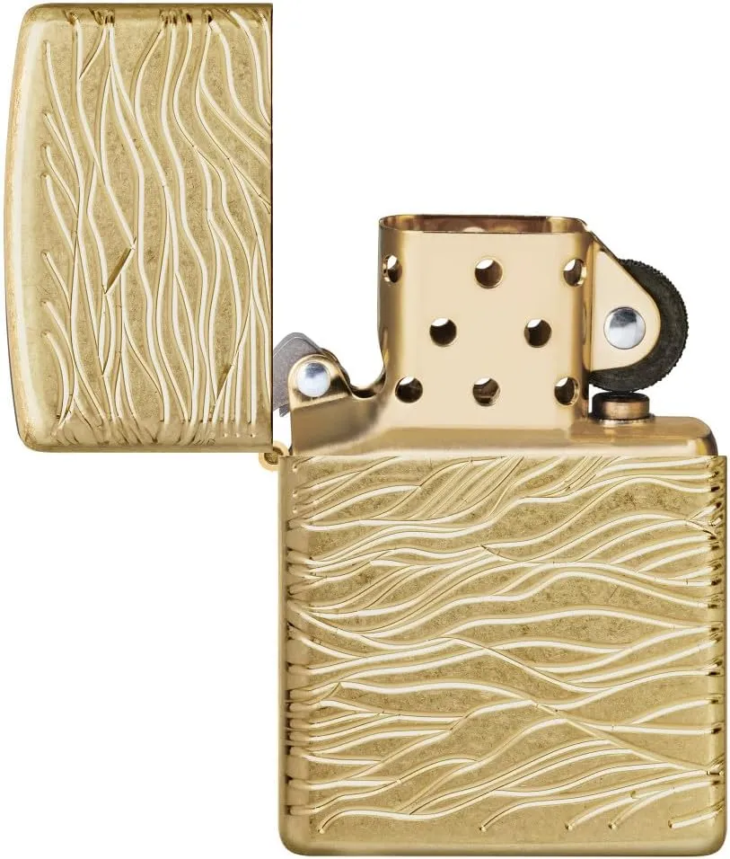 Zippo Luxury Waves Design Armor Tumbled Brass Pocket Lighter