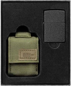 Zippo OD Green Tactical Pouch and Black Crackle Windproof Lighter Gift Set