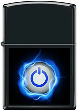 Zippo Power Button Black Matte Windproof Lighter (Blue)