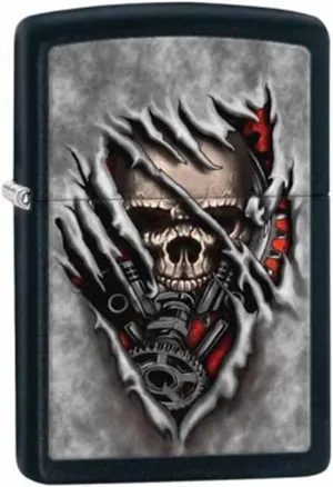 Zippo Skull Gears Pocket Lighter, Black Matte