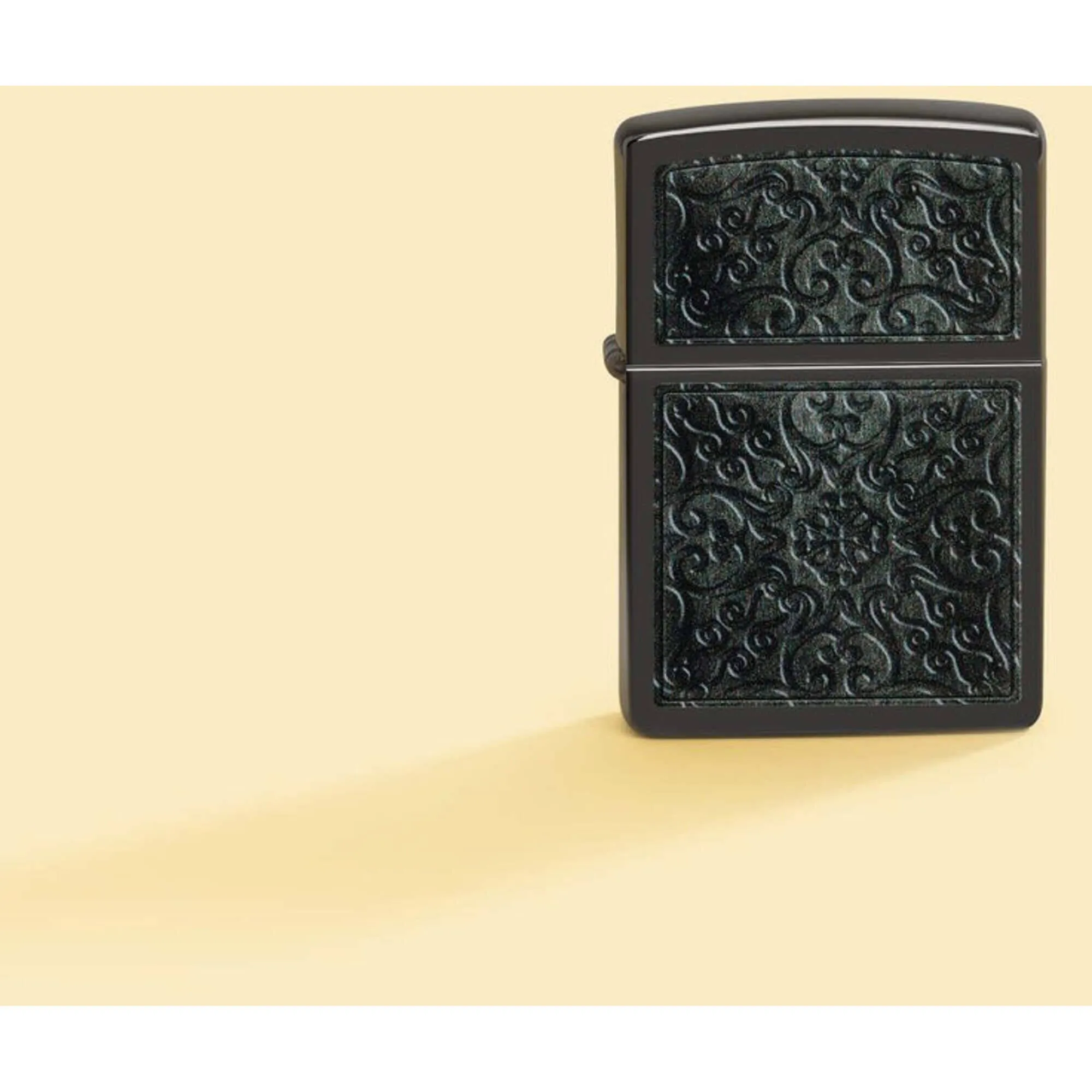 Zippo Windproof Lighter Intricate Scrollwork Design High Polish Black 48961