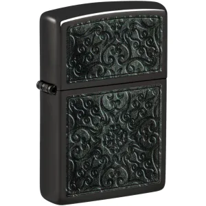 Zippo Windproof Lighter Intricate Scrollwork Design High Polish Black 48961