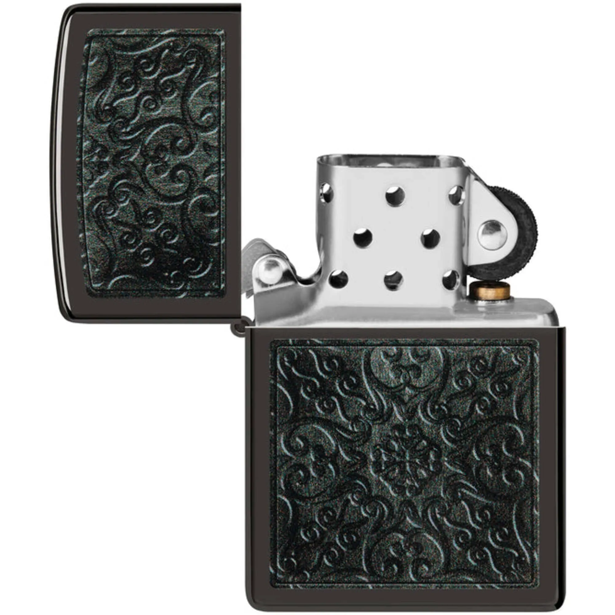 Zippo Windproof Lighter Intricate Scrollwork Design High Polish Black 48961