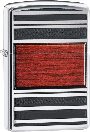 Zippo Wood Grain High Polish Chrome Pipe Pocket Lighter