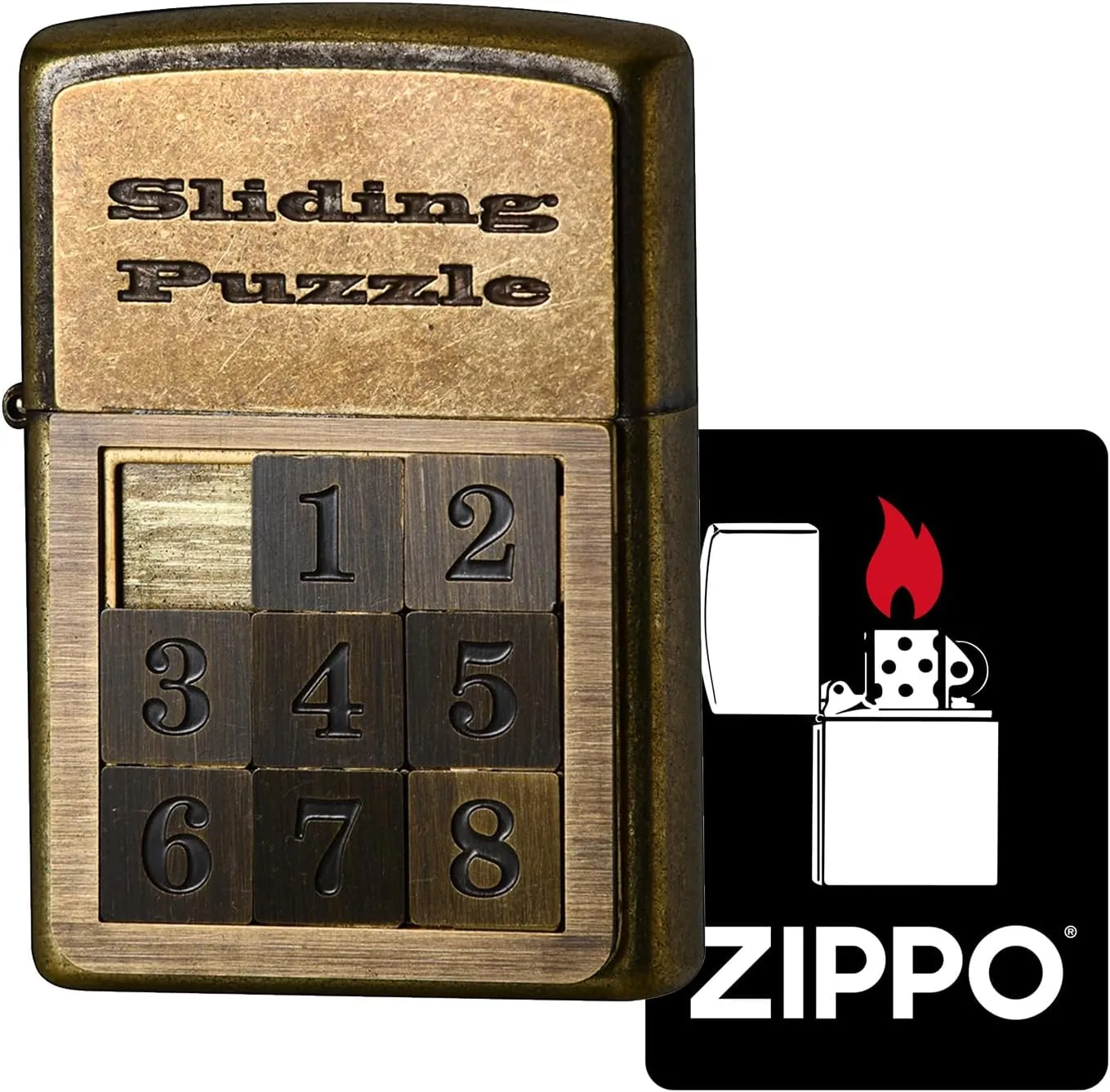 Zippo Zippo Lighter, Windproof, Brass, Double-Sided Finish, Gimmick Puzzle, Gold, Includes Special Sticker
