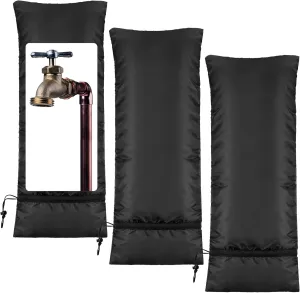 Zonon 3 Pcs Outdoor Faucet Cover Rv Park Water Hydrant Insulated Extended Hose Bib Insulated Sprinkler Freeze Protector Outdoor Winter Pipe Spigot Cover for Wall Taps(Black,35" X 15")