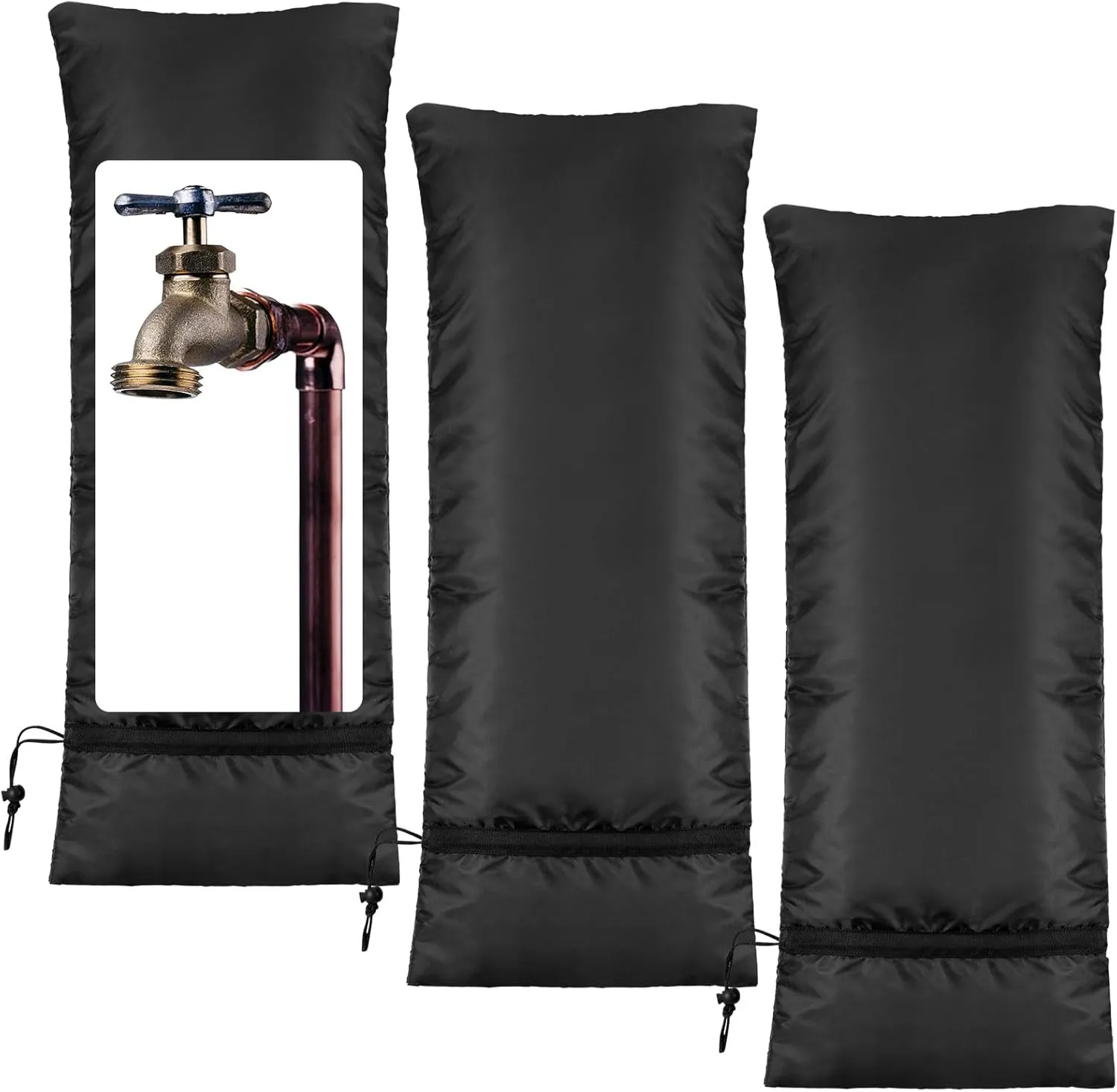 Zonon 3 Pcs Outdoor Faucet Cover Rv Park Water Hydrant Insulated Extended Hose Bib Insulated Sprinkler Freeze Protector Outdoor Winter Pipe Spigot Cover for Wall Taps(Black,35" X 15")