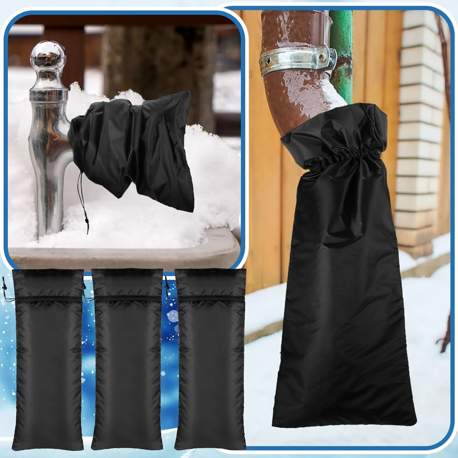 Zonon 3 Pcs Outdoor Faucet Cover Rv Park Water Hydrant Insulated Extended Hose Bib Insulated Sprinkler Freeze Protector Outdoor Winter Pipe Spigot Cover for Wall Taps(Black,35" X 15")