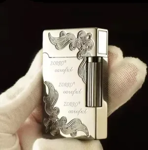 ZORRO Retro 612 Lighter – Refillable Kerosene Flint Lighter with Classic Side-Wheel Spark, Sound Feedback, and Durable Body Fllower Sliver